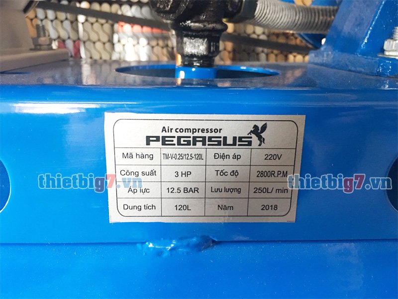 Thông số sản phẩm trên máy nén khí pegasus 3hp-120l-12.5bar
